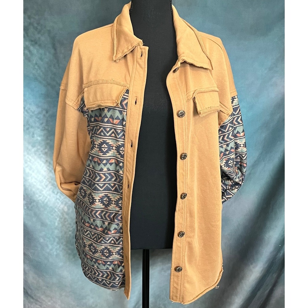 Miss Me Southwestern Print Shacket Jacket Women Small Beige Button Down